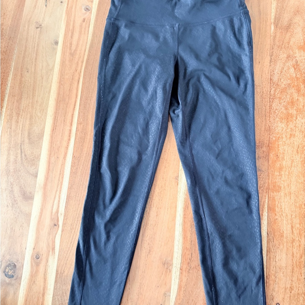 Athleta Black High-Waist Active Leggings with Logo SNAKE PRINT (subtle)